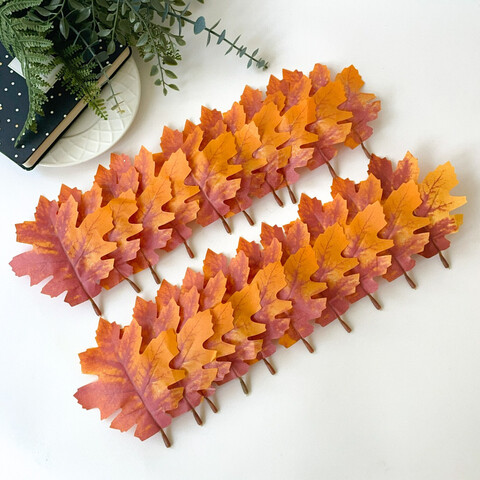 Листья дуба искусственные, осенние, оранжевые, 11*12 см, набор 20 шт.
