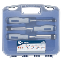 Набор стамесок КОБАЛЬТ плоских: 8, 16, 22 х 140 мм, CR-V, двухкомпонентная рукоятка, точил (245-688)