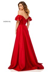 Красное платье Sherri Hill 52469 в пол с разрезом  и вырезом на плечах