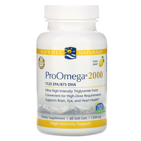 Nordic Naturals, ProOmega 2000, лимон, 1250 мг, 60 мягких желатиновых капсул