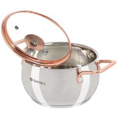 Кастрюля нерж, 1.8 л, крышка стекло, Daniks, Карлин, GS-01332G-16, индукц