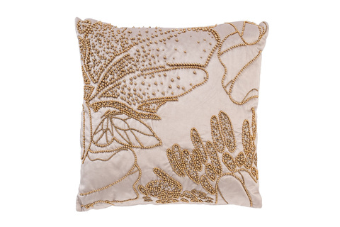 Подушка с бисером "Пионы" бежевый 45*45см