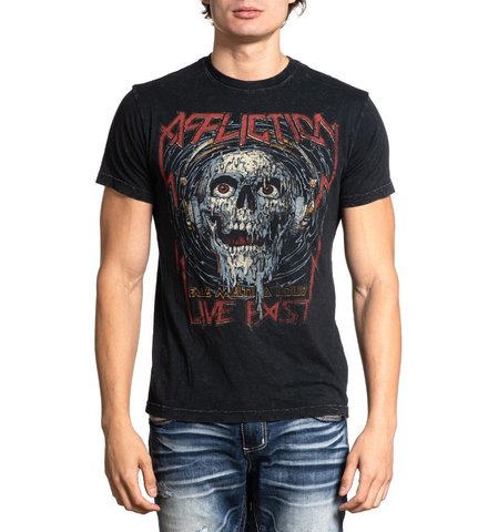 Affliction | Футболка двусторонняя мужская FACE MELTING LOUD A22257 обратная сторона перед на модели