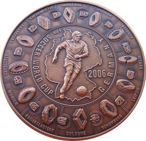 Либерия 5 долларов 2006 Чемпионат мира по футболу Германия 2006 БРОНЗА 65мм
