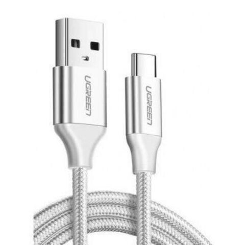 Кабель UGREEN USB-A 2,0 to USB-C Cable Nickel Plating Aluminum Braid, 2м US288, серебристый