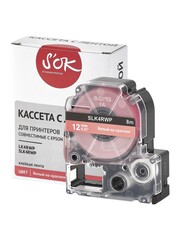 Кассета с лентой S'OK by Sakura Printing K4RWP для Epson , белый на красном, 12мм, 8м