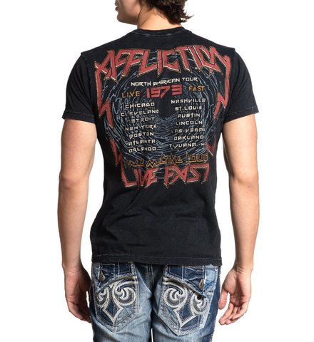 Affliction | Футболка двусторонняя мужская FACE MELTING LOUD A22257 обратная сторона спина на модели