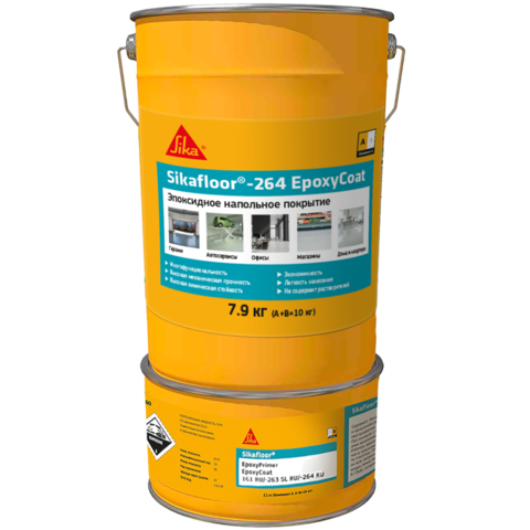 Sika Sikafloor-264 EpoxyCoat/Сика Сикафлор-264 ЭпоксиКоат двухкомпонентная экономичная цветная эпоксидная смола