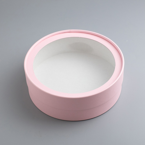 Коробка круглая с окном розовая 18х6 см