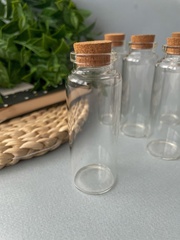 Баночки - бутылочки с пробковой крышкой, стеклянные, прозрачные 40 мл, 8*3*3 см, набор 6 штук.
