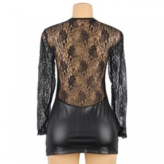 Кожаное платье с кружевной отделкой Ohyeah Sexy lace +стринги, L