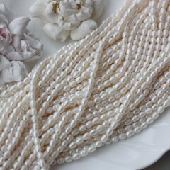 Жемчуг натуральный речной, рис, 5-6,5 мм, 1 нить, Ж020