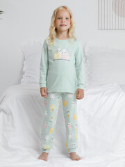 пижама  для девочки  К 1541/дымчатый нефрит,цв.попугайчики