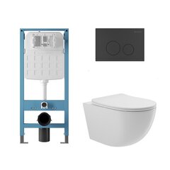 Aqueduto AQDS320T AQD комплект: TECNICA Novo Система инсталляции для подвесного унитаза, CIRCULO Novo Панель смыва, черный матовый, OVO Tornado Унитаз подвесной 525*360 безободковый, Tornado, сиденье с микролифтом, белый глянцевый фото