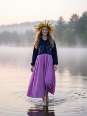 Таямница. Платье льняное с капюшоном, вышивка по переду PL-422616