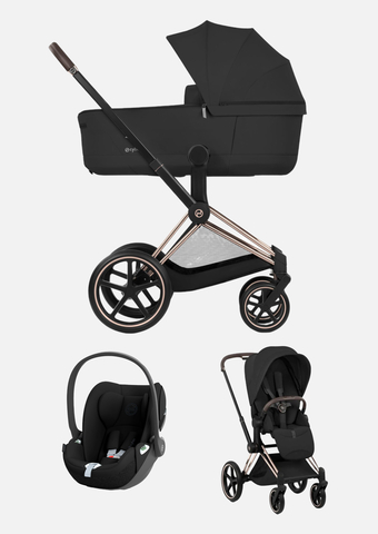 Cybex Priam 5 Style, в цвете Sepia Black (шасси Rose Gold) + автокресло Cybex Cloud T Plus