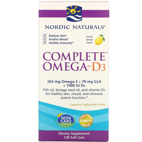 Nordic Naturals, Полный комплекс Омега-D3, лимон, 1000 мг, 120 капсул