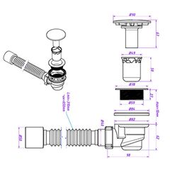 Сифон для душевой кабины, гофрированный, 60х40/50х62 мм, Orio, ДХ-602