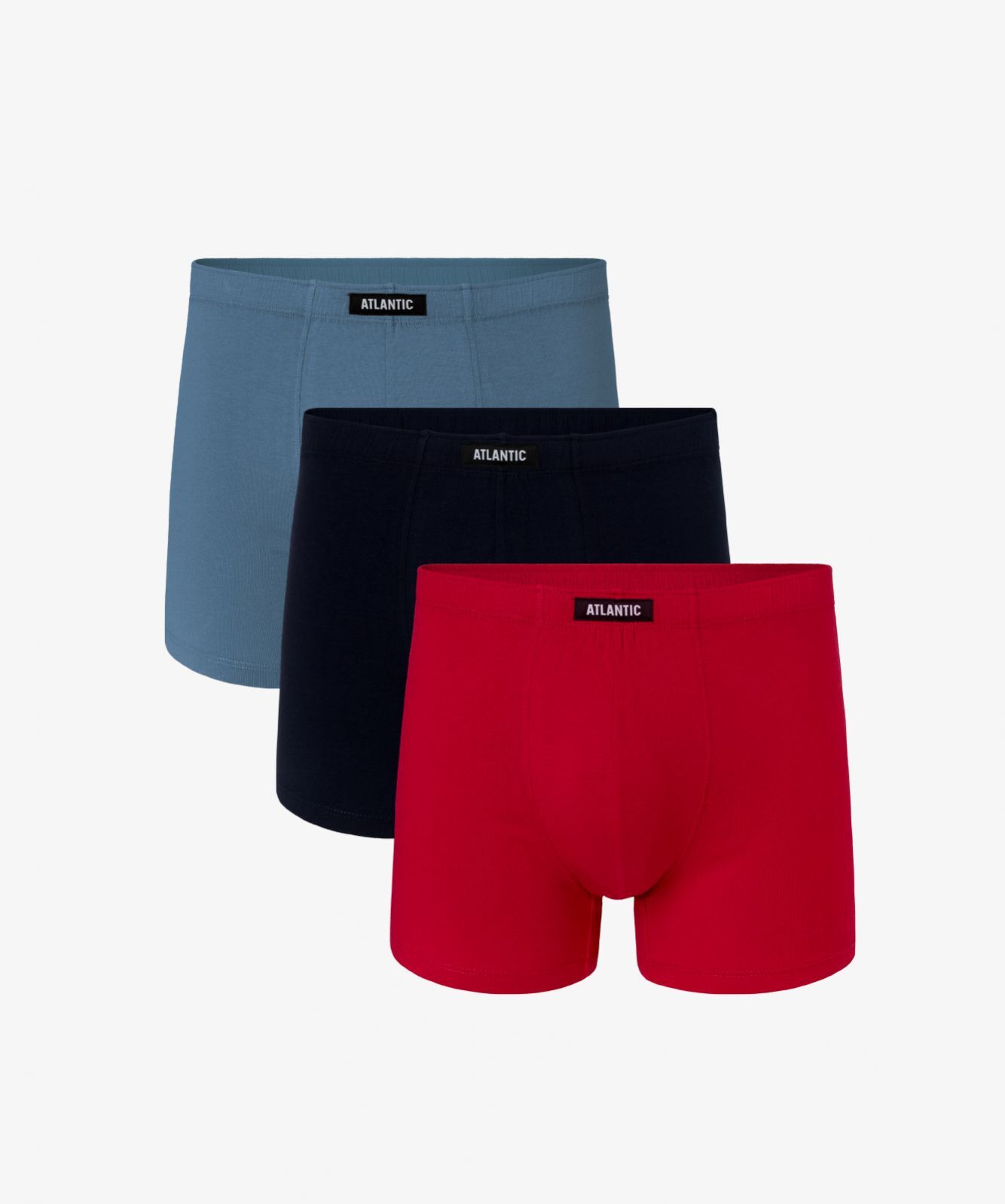 Мужские трусы шорты Atlantic, набор из 3 шт., хлопок, деним + темно-синие + красные, 3MH-048