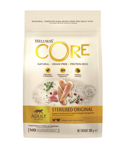 Wellness Core сухой корм для стерилизованных кошек и кастрированных котов (курица) 300г