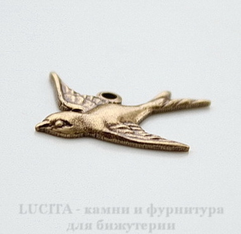 Винтажный декоративный элемент - Пара подвесок "Птички" 18х17 мм (оксид латуни)