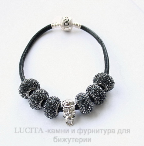 Основа для браслета "Пандора" с замком - защелкой (кожа), 20 см (цвет - платина)