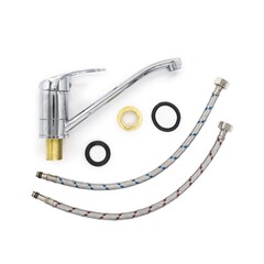 67-0-741 Смеситель латунный однорычажный для кухни, РК, гайка, керам картридж 40мм, гусак 25см (РемоКолор)