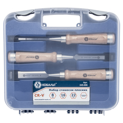 Набор стамесок КОБАЛЬТ плоских: 8, 16, 22 х 140 мм, CR-V, деревянная рукоятка, точильн. ка (245-886)