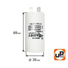 Конденсатор UNITED PARTS CBB60, 14 мкФ, 450В, 2 клеммы (90-0974)