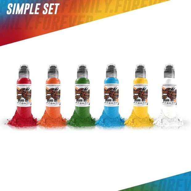 Набор красок для тату Simple Color Set - 6 шт по 1 унции - 30 мл от World Famous