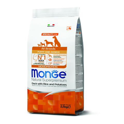 Monge Dog Speciality Line Monoprotein для щенков всех пород утка с рисом и картофелем 2,5 кг