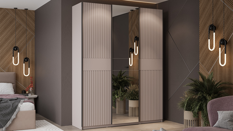 Шкаф-купе Оскар Хилтон 3-х дверный с зеркалом 177 кашемир / кашемир сатин / ручка черная