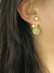 Серьги Пусеты диорки (жемчуг) CDior с подвесками с эмалью