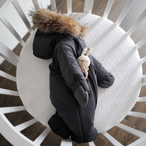 Комбинезон детский, зимний, от 3-6 мес, серый