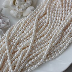 Жемчуг натуральный речной, рис, 5-6,5 мм, 1 нить, Ж020