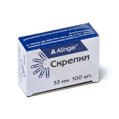 
          Скрепки 33 мм, Alingar, уп. 100 шт., металлические, никелированные