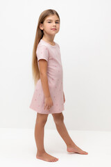 сорочка  для девочки  К 1156/розовый жемчуг,цветочная поляна