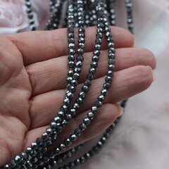 Гематин гематит, граненый шарик, 3 мм, чёрный, 1 нить, ГМ001