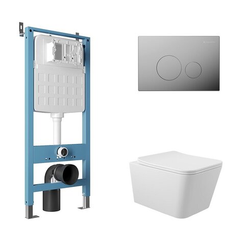 Aqueduto AQDS171 AQD комплект: TECNICA Novo Система инсталляции для подвесного унитаза, CIRCULO Novo Панель смыва, хром, MACIO Унитаз подвесной 520*370 безободковый, сиденье с микролифтом, белый глянцевый