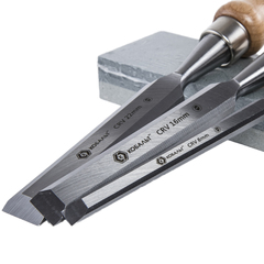 Набор стамесок КОБАЛЬТ плоских: 8, 16, 22 х 140 мм, CR-V, деревянная рукоятка, точильн. ка (245-886)