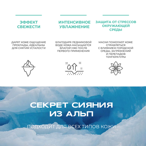 Набор тканевых масок с экстрактом эдельвейса и ледниковыми водами Альп EDELWEISS GLACIER WATER ALPS MASK SNOW