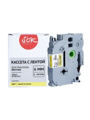 Кассета с лентой S'OK by Sakura Printing TZE611 для Brother P-Touch, черный на желтом, 6мм, 8м, наклейка