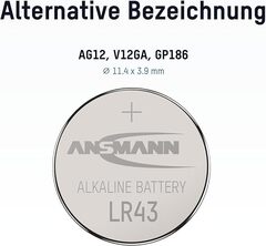 Батарейка LR43 / LR1142 / AG12 ANSMANN 1.5V