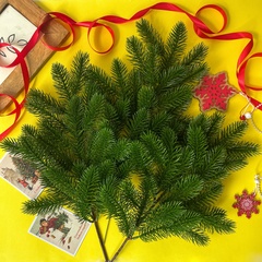 №2 Еловая ветка искусственная, реалистичная, 23 лапки, декор зимний, рождественский, ветка 44 см, набор 3 ветки.