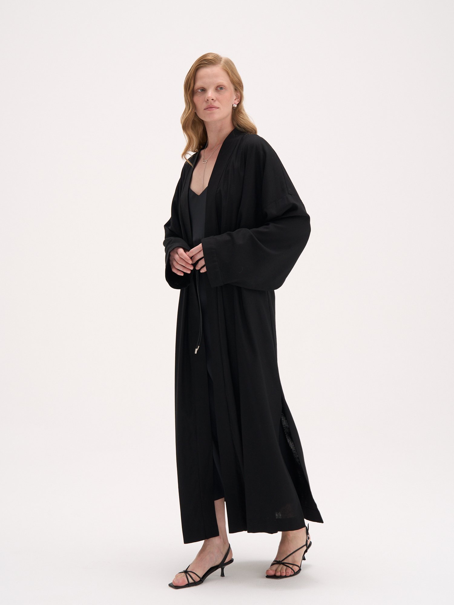 кимоно из смесового льна "черное" женское  по акции