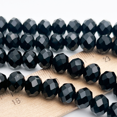 Бусины рондель с огранкой, стекло, цвет черный, размер около 7,7*9,7 мм, цена за 24-25 шт (1/2 нити)