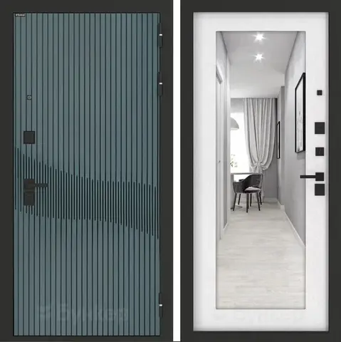 Входная металлическая дверь с зеркалом Бункер B-13 Веллюто верде / зеркало в рамке ФЛЗ - 603 Белое дерево