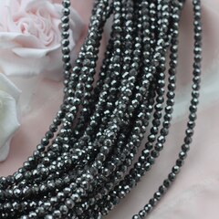 Гематин гематит, граненый шарик, 3 мм, чёрный, 1 нить, ГМ001