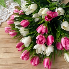 Крокусы-подснежники искусственные, Белые и Малиновые, 34 см, около 24 бутонов в наборе, набор 2+2 букета.