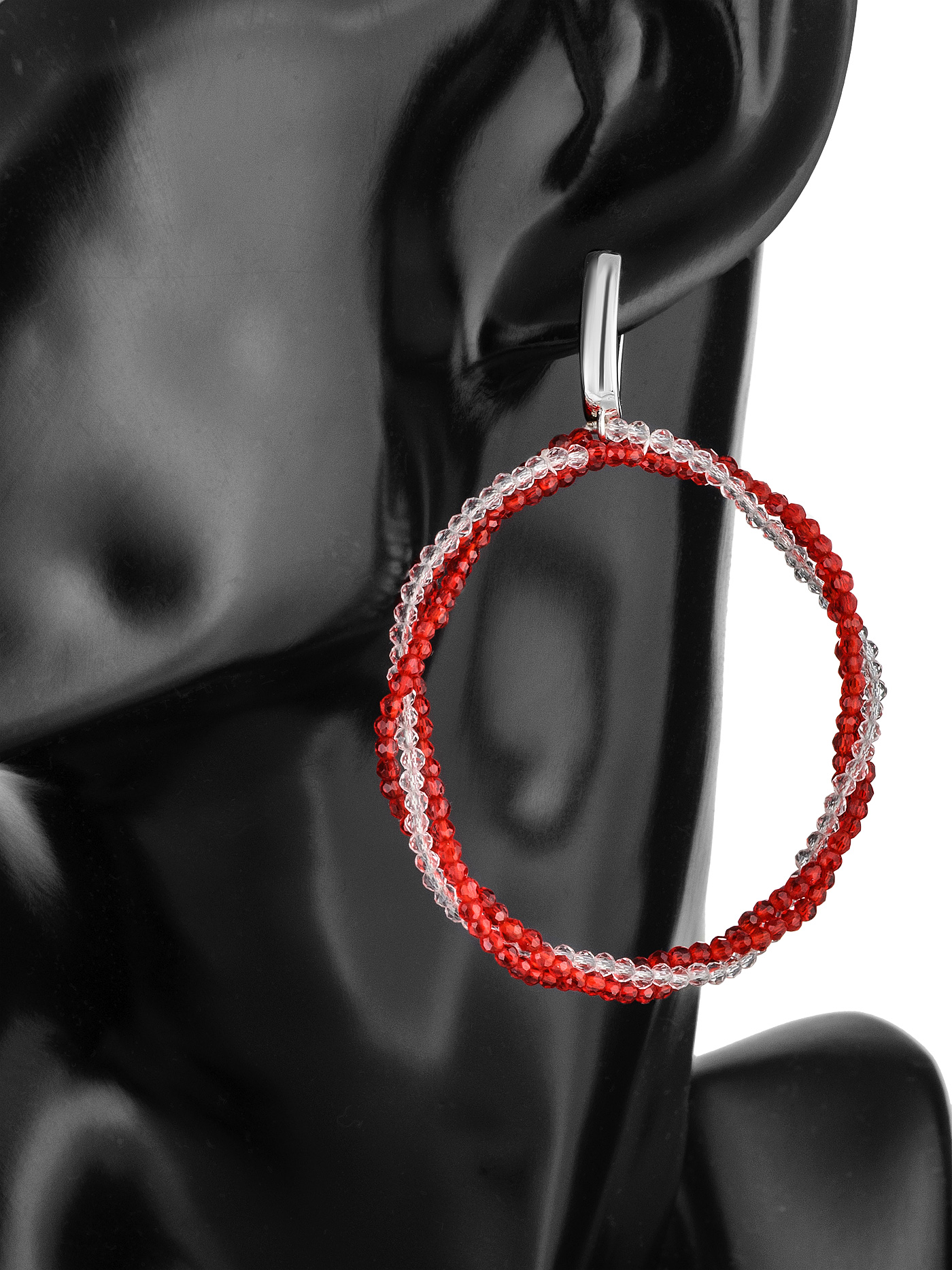 Круглые серьги кольца с гематитом и шпинелью